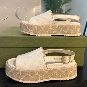Gucci GG monogram Women's white and cream Platform Slingback Mules size 37 1/2